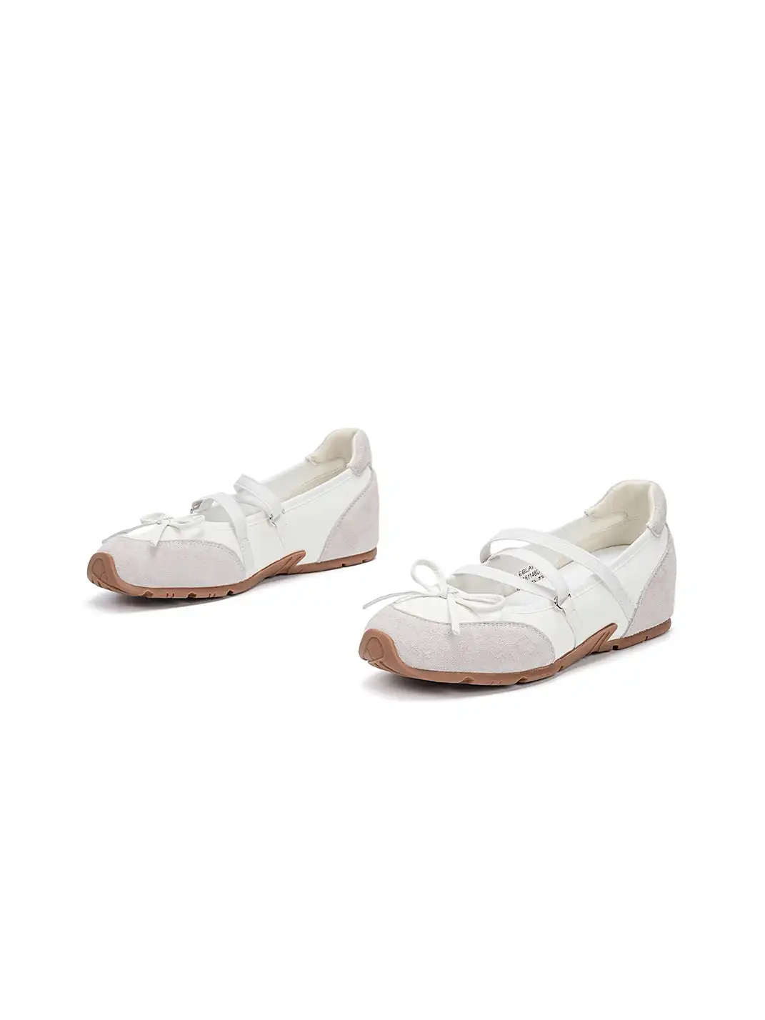 EBLAN | Mary Jane Ballet Sneakers With Bow Lace-Up Detail-White