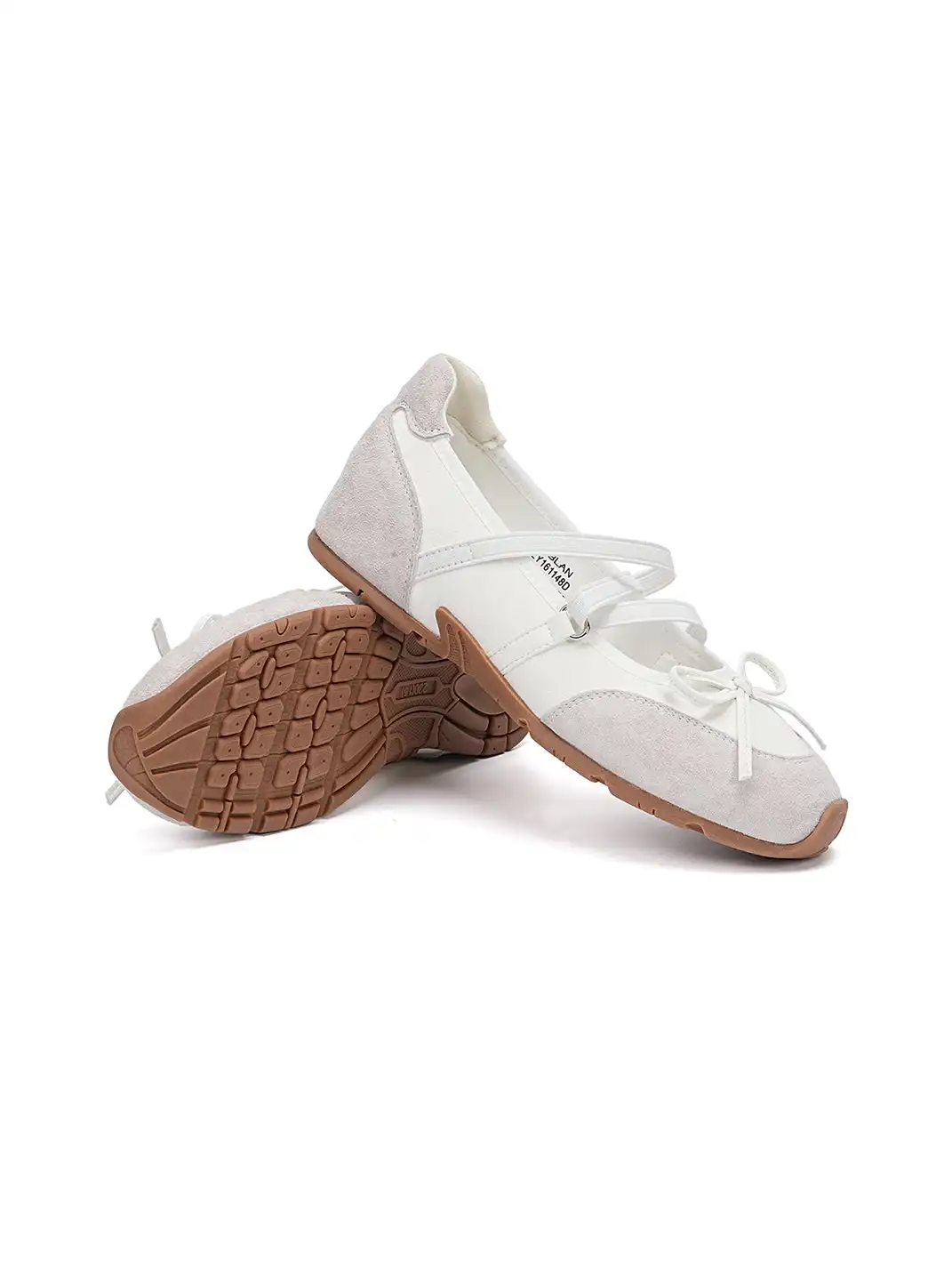 EBLAN | Mary Jane Ballet Sneakers With Bow Lace-Up Detail-White
