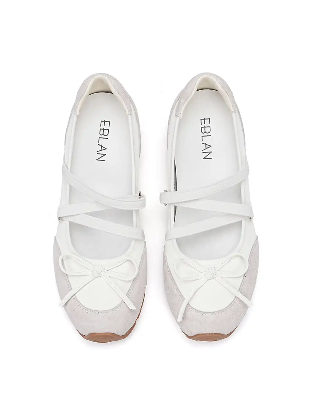 EBLAN | Mary Jane Ballet Sneakers With Bow Lace-Up Detail-White