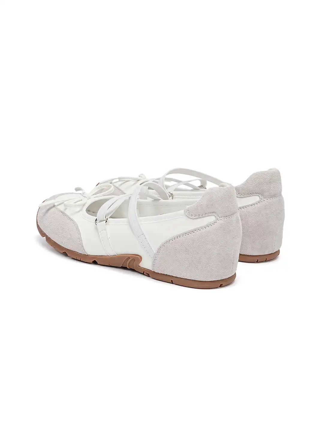 EBLAN | Mary Jane Ballet Sneakers With Bow Lace-Up Detail-White