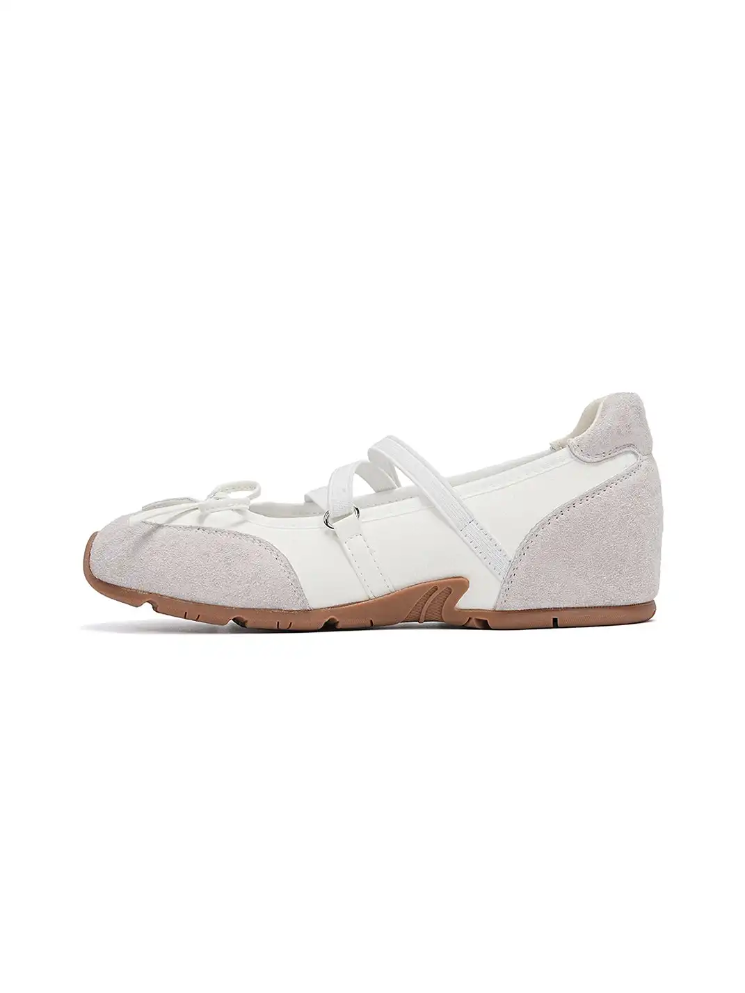 EBLAN | Mary Jane Ballet Sneakers With Bow Lace-Up Detail-White