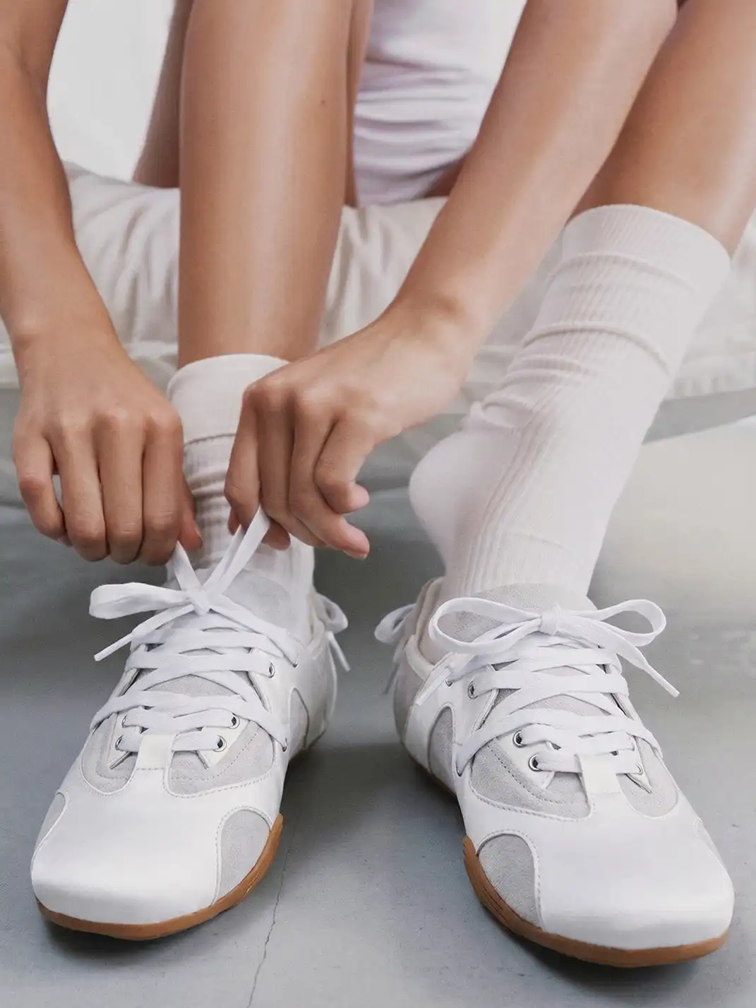 EBLAN | Retro Lace-Up Ballet Sneakers-White