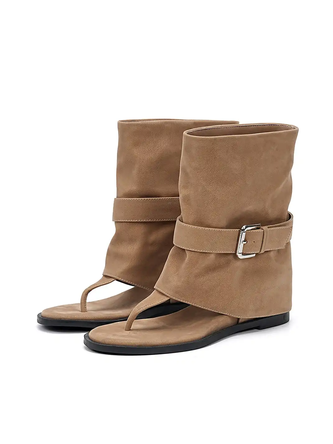 EBLAN | Buckle Strap Thong Boot Sandals-Khaki