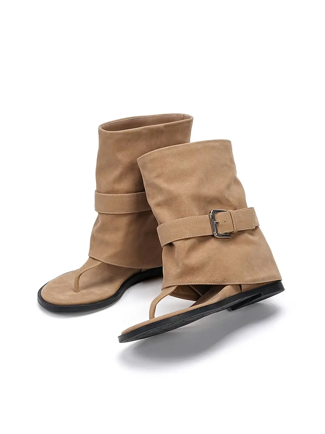EBLAN | Buckle Strap Thong Boot Sandals-Khaki