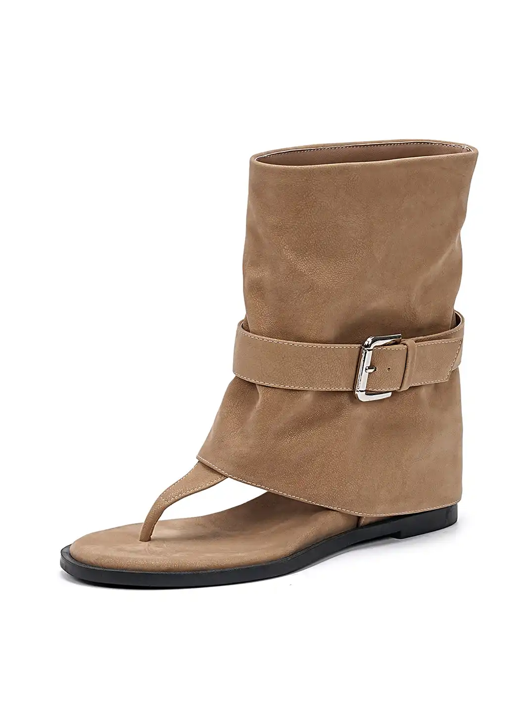 EBLAN | Buckle Strap Thong Boot Sandals-Khaki