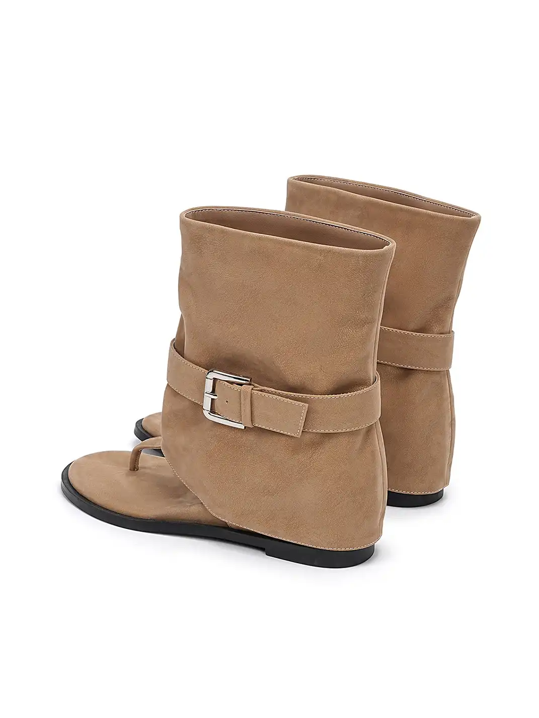 EBLAN | Buckle Strap Thong Boot Sandals-Khaki