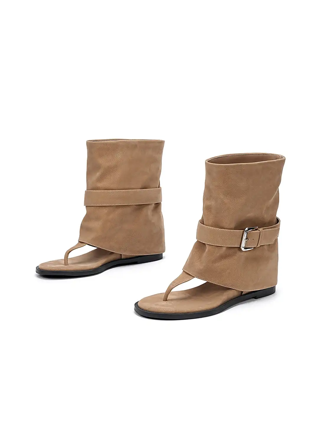 EBLAN | Buckle Strap Thong Boot Sandals-Khaki