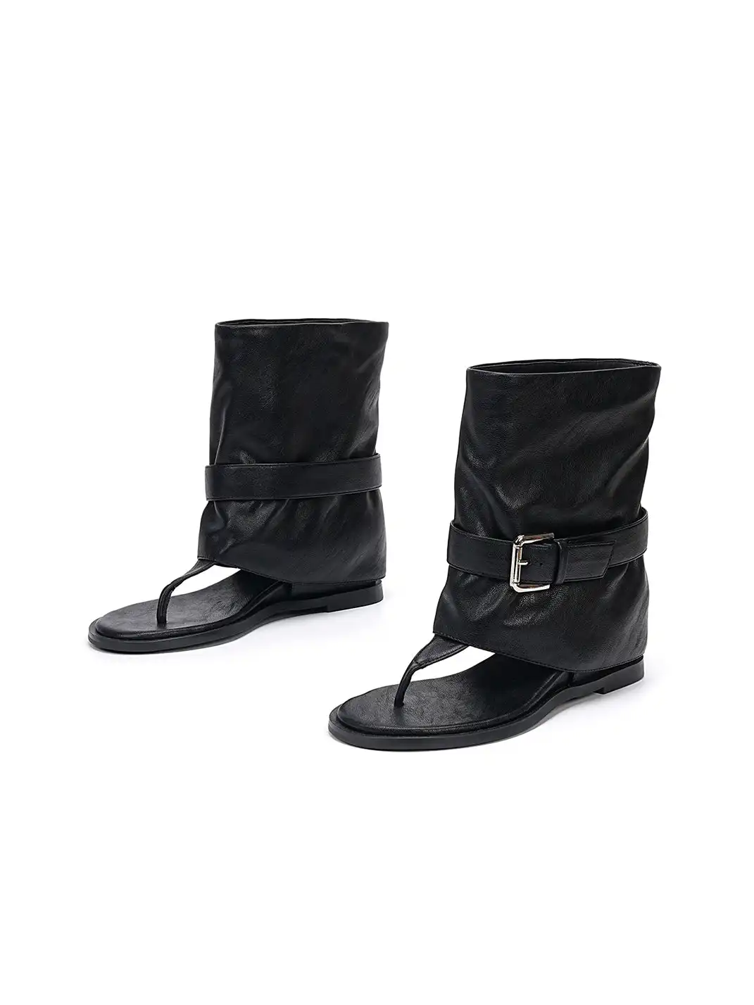 EBLAN | Buckle Strap Thong Boot Sandals-Black