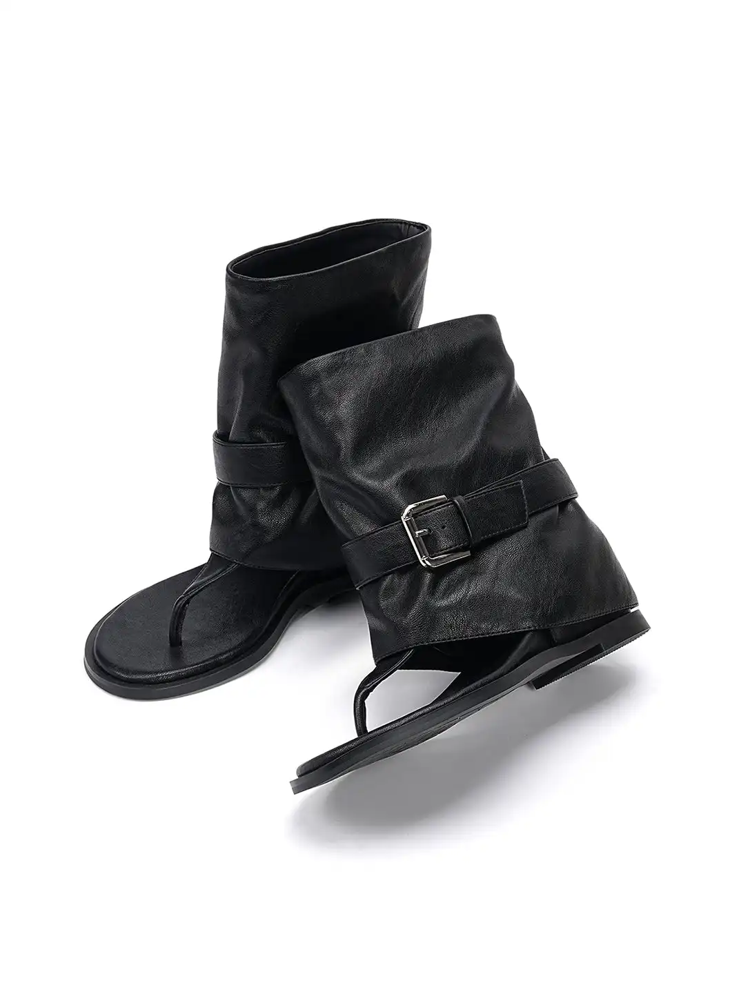EBLAN | Buckle Strap Thong Boot Sandals-Black
