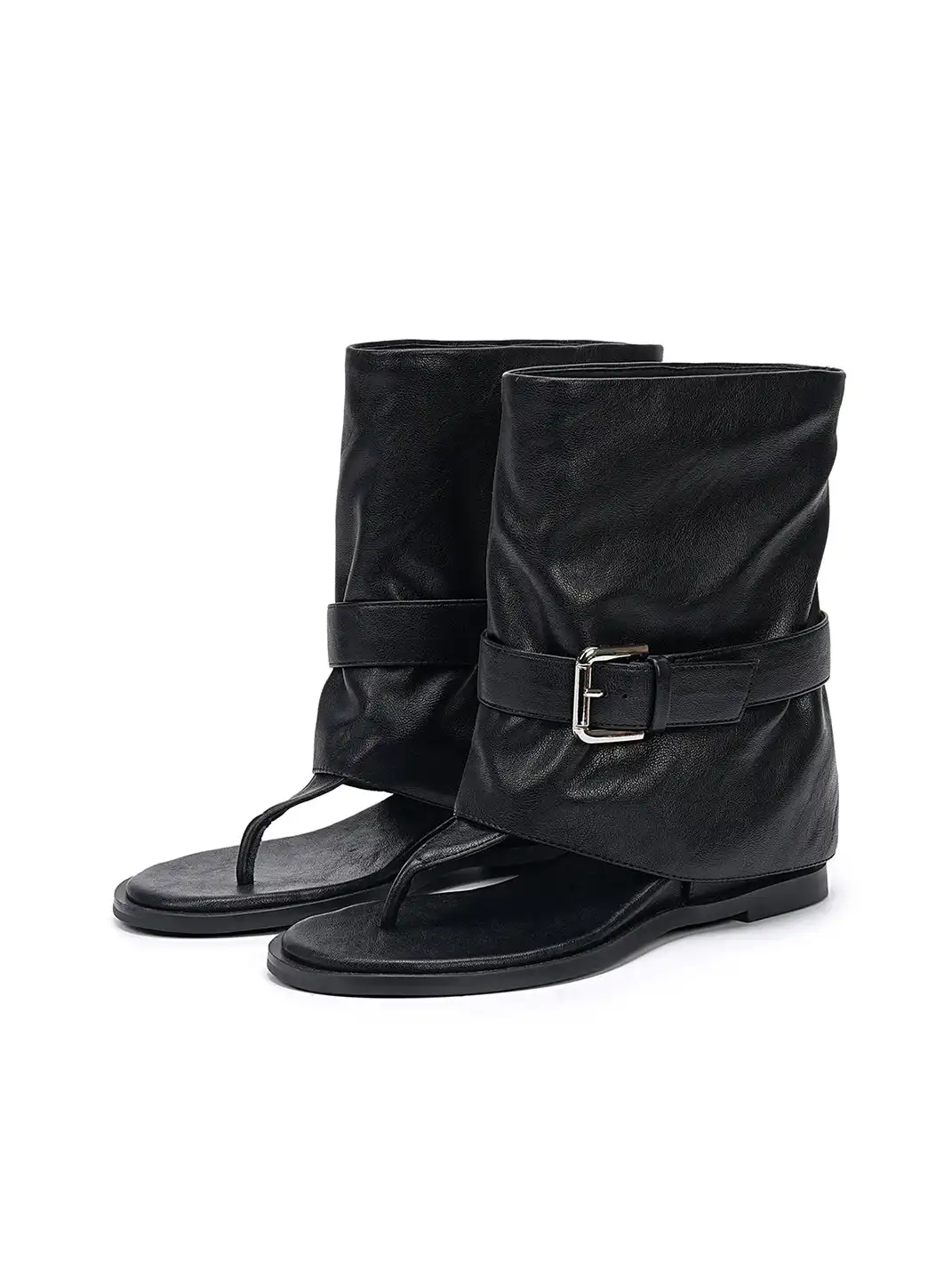 EBLAN | Buckle Strap Thong Boot Sandals-Black