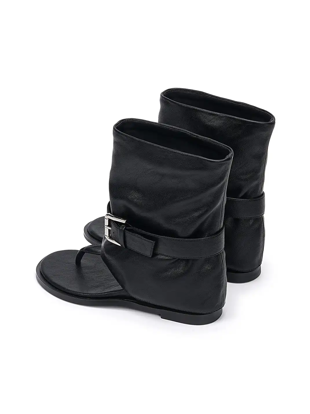EBLAN | Buckle Strap Thong Boot Sandals-Black