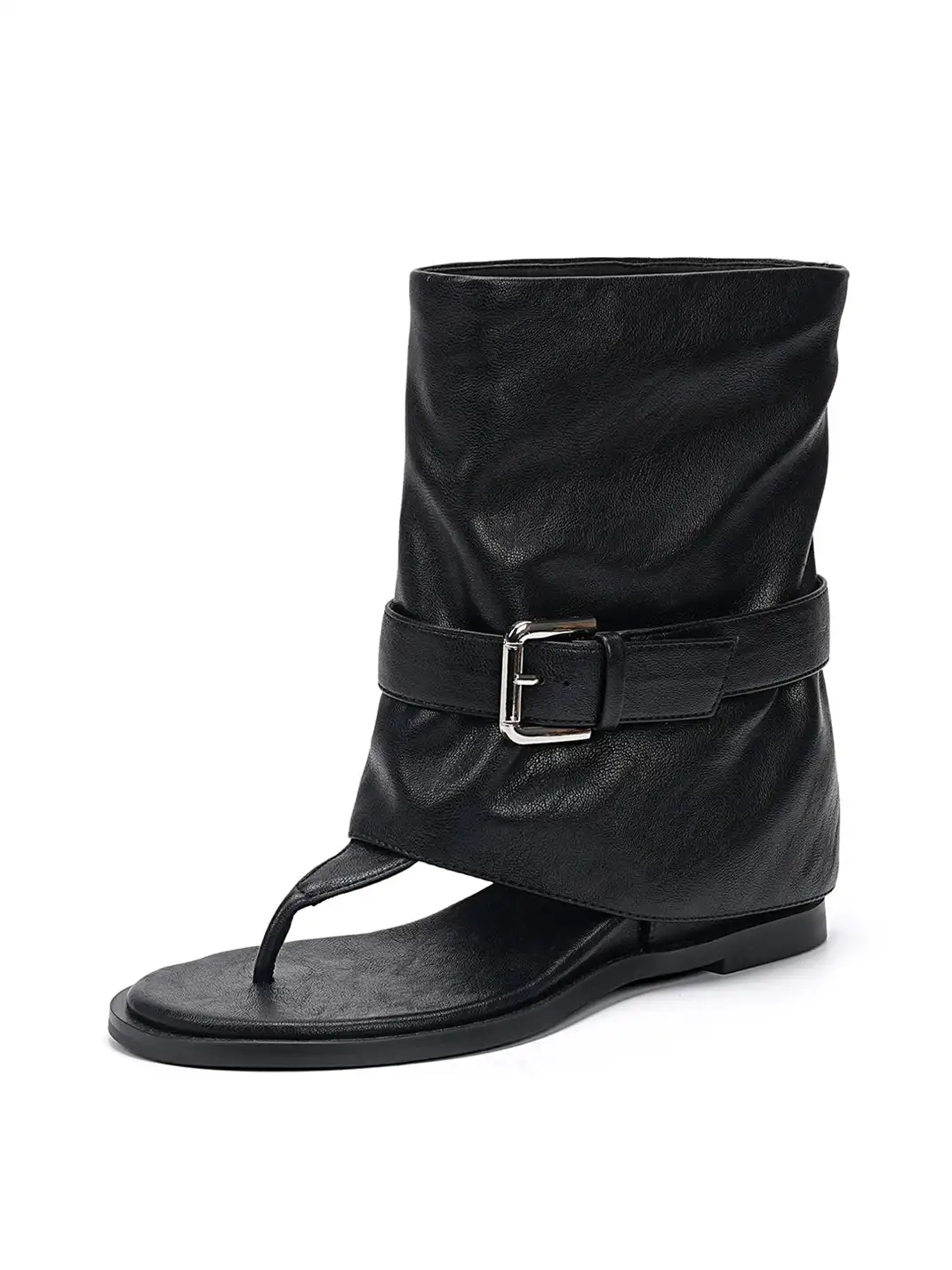 EBLAN | Buckle Strap Thong Boot Sandals-Black