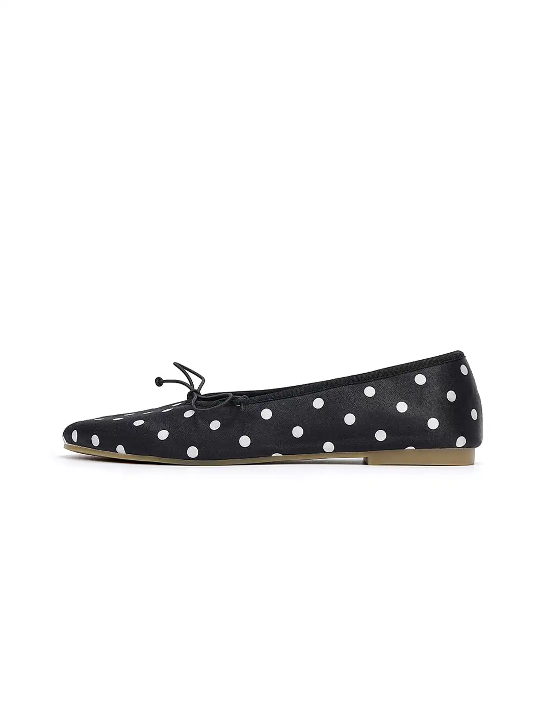 EBLAN | Taupe Polka Dot Ballet Flats With Bow Detail-Black