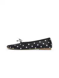 EBLAN | Taupe Polka Dot Ballet Flats With Bow Detail-Black