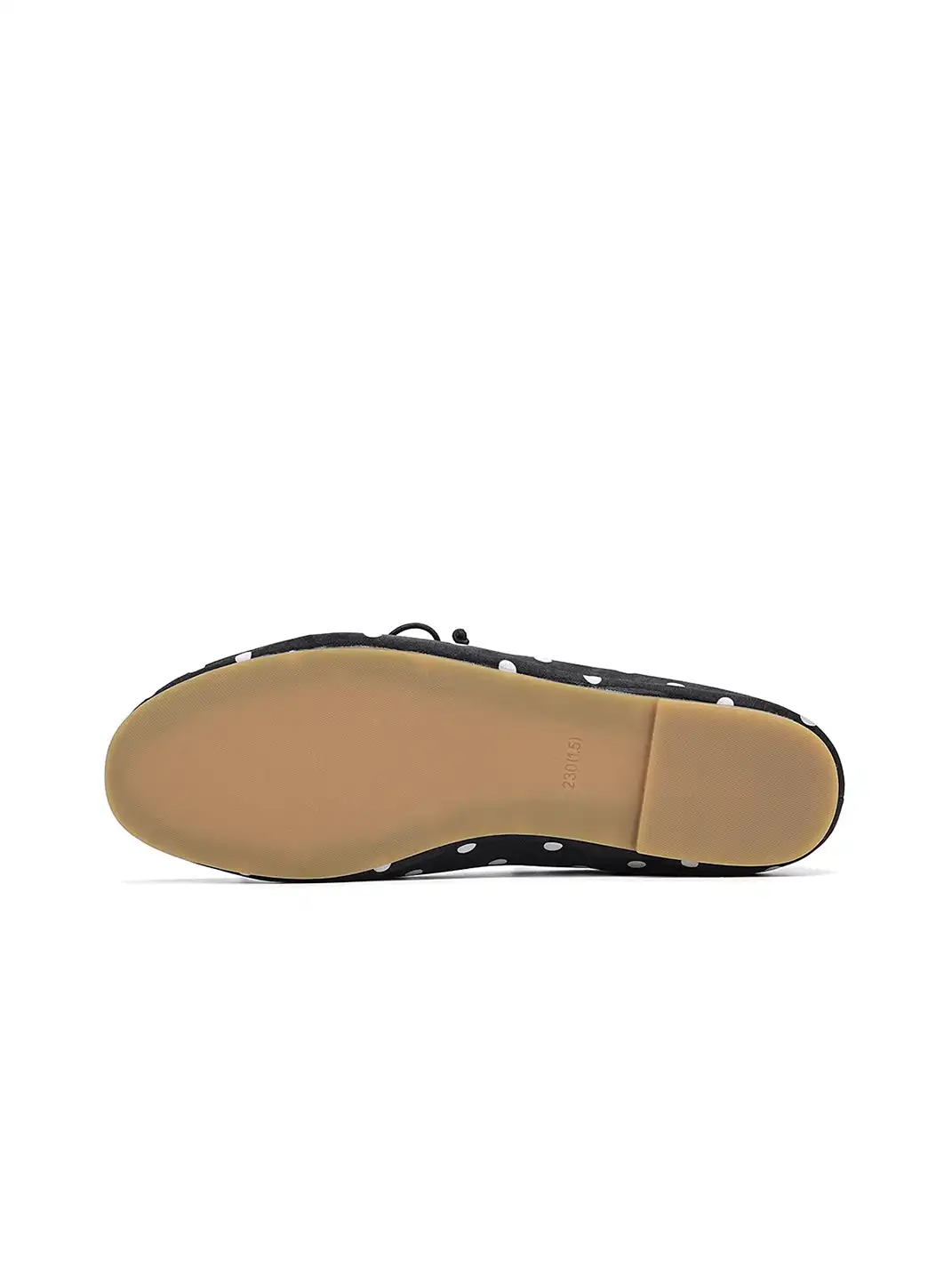 EBLAN | Taupe Polka Dot Ballet Flats With Bow Detail-Black