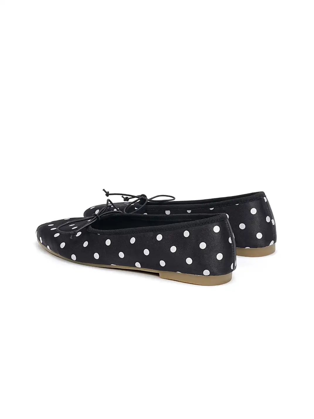 EBLAN | Taupe Polka Dot Ballet Flats With Bow Detail-Black