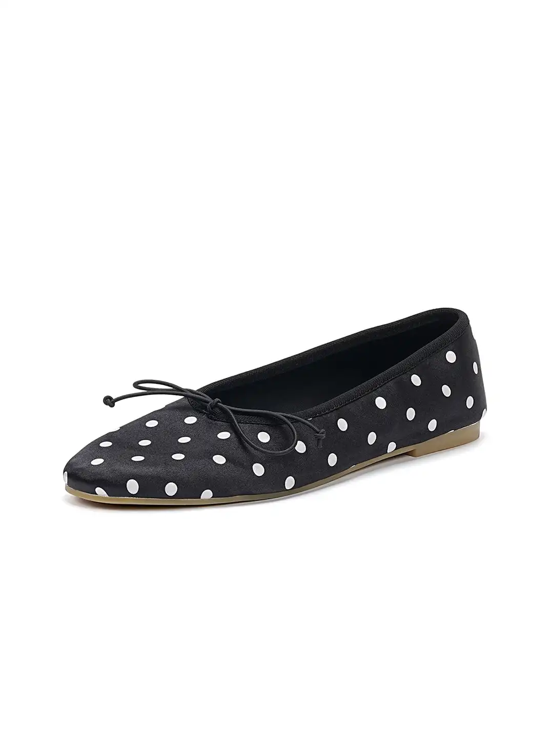 EBLAN | Taupe Polka Dot Ballet Flats With Bow Detail-Black