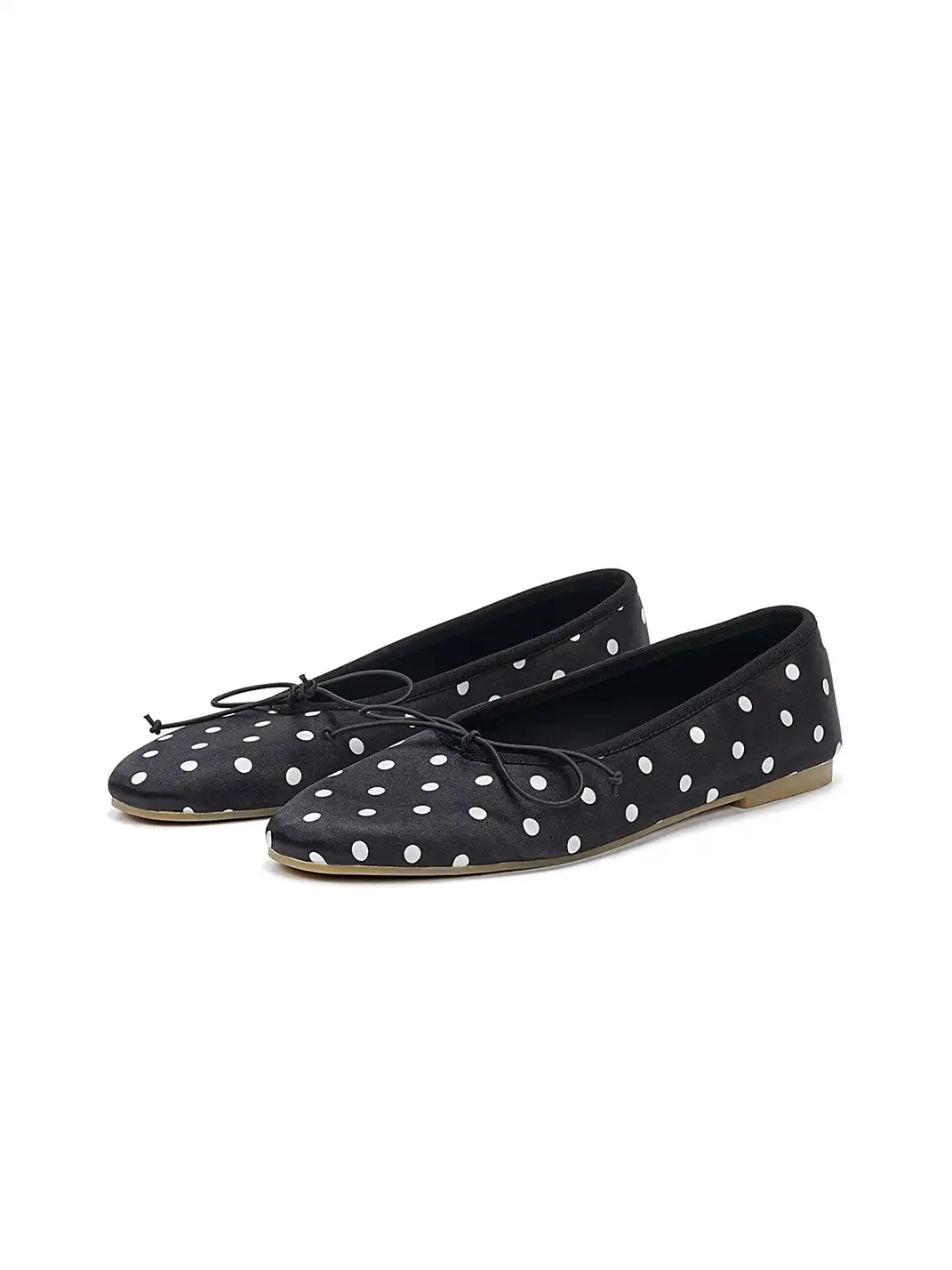 EBLAN | Taupe Polka Dot Ballet Flats With Bow Detail-Black