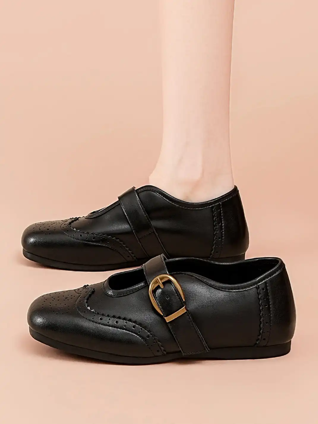 EBLAN | Leather Mary Jane Flats With Gold Buckle