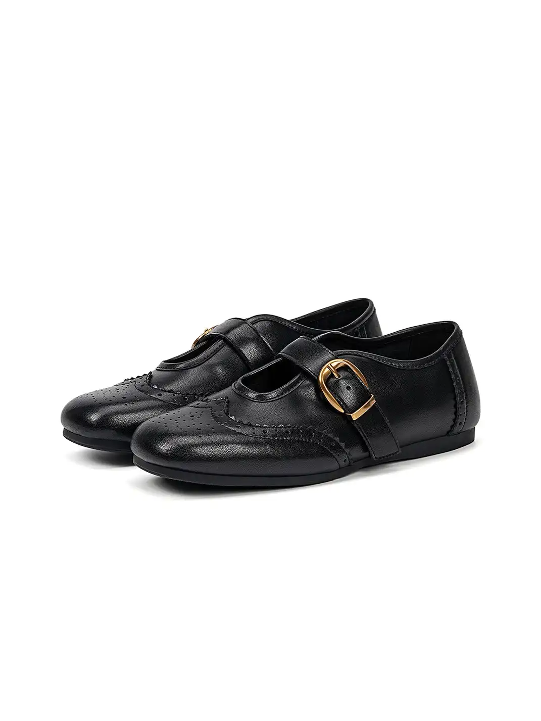 EBLAN | Leather Mary Jane Flats With Gold Buckle
