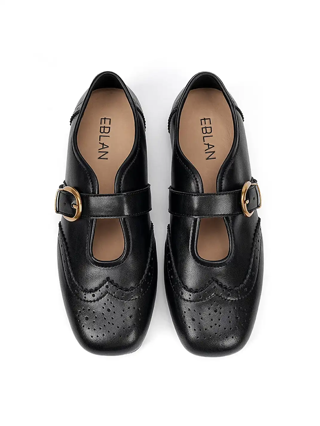 EBLAN | Leather Mary Jane Flats With Gold Buckle