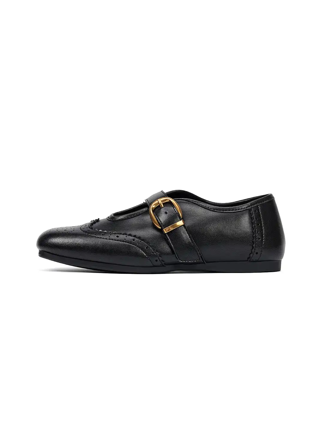 EBLAN | Leather Mary Jane Flats With Gold Buckle