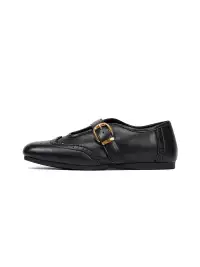 EBLAN | Leather Mary Jane Flats With Gold Buckle
