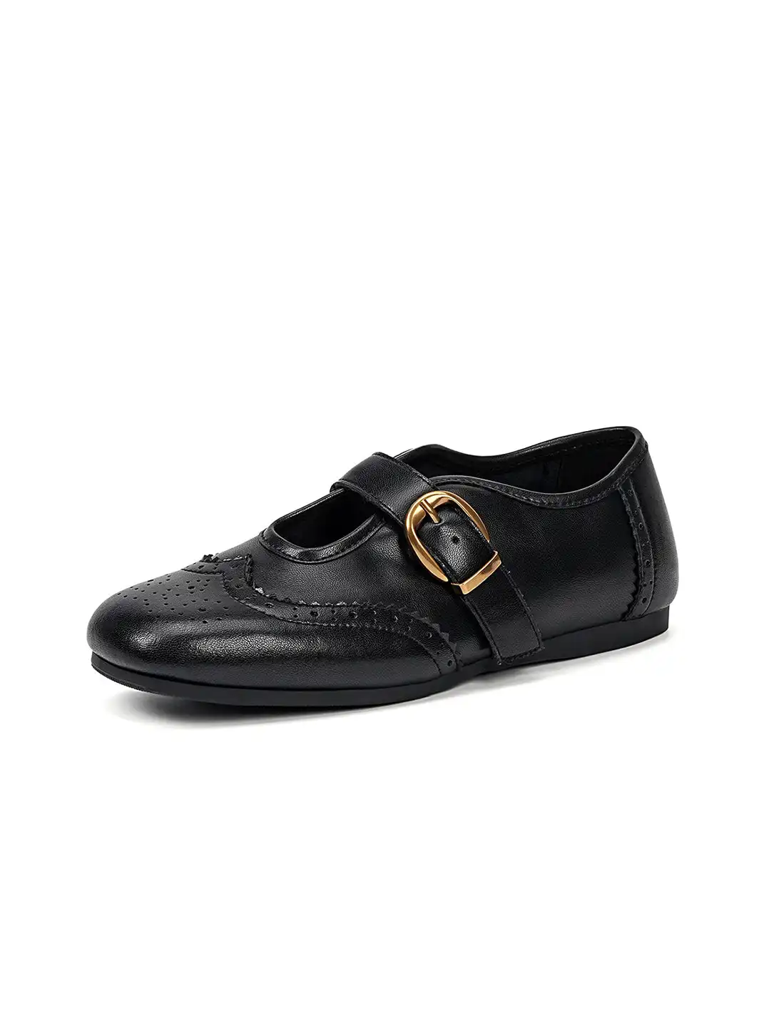 EBLAN | Leather Mary Jane Flats With Gold Buckle