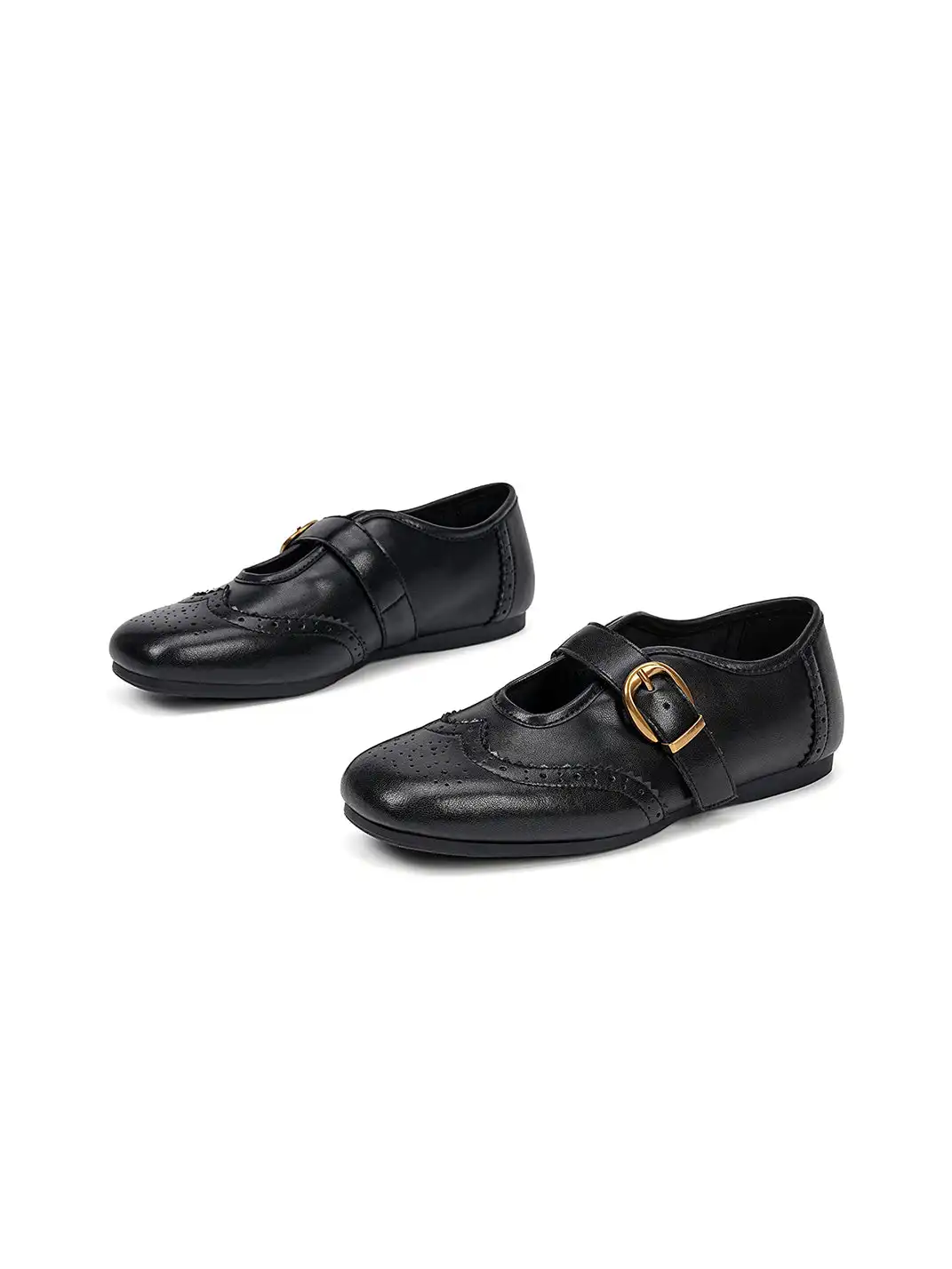 EBLAN | Leather Mary Jane Flats With Gold Buckle