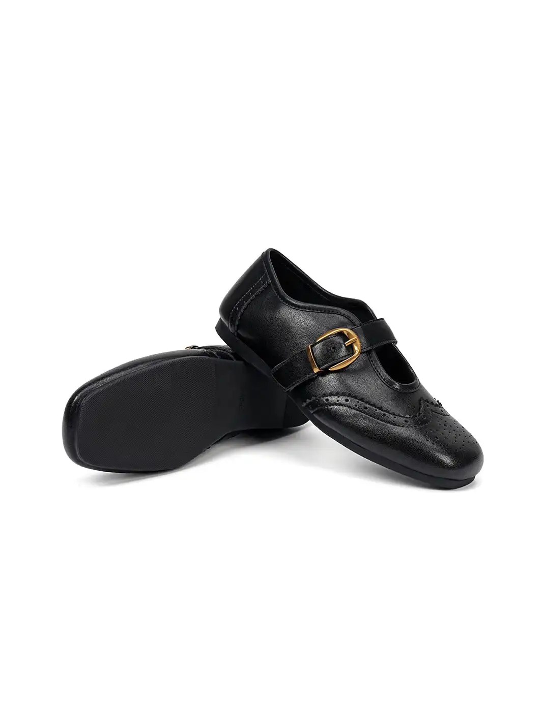 EBLAN | Leather Mary Jane Flats With Gold Buckle