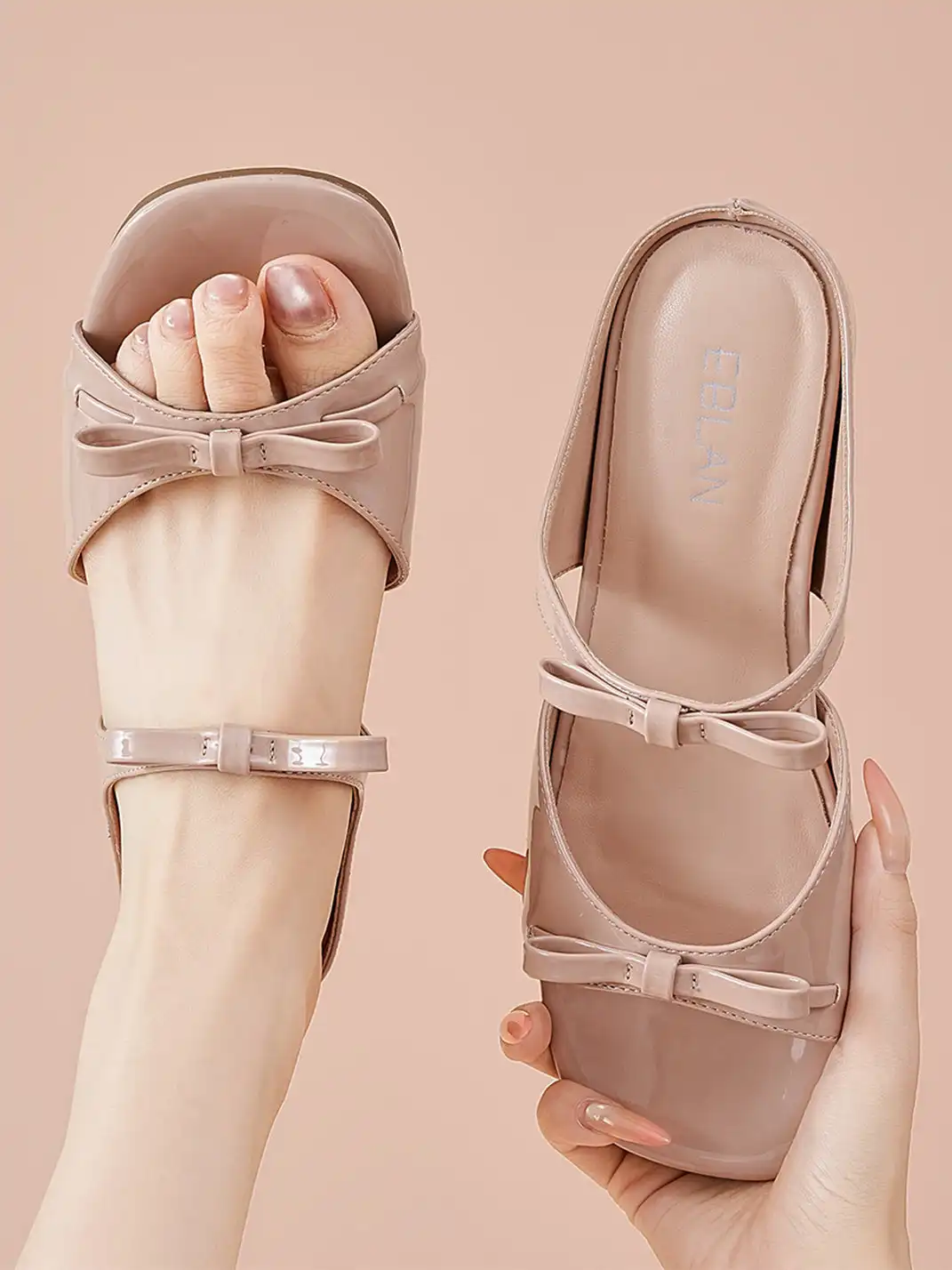 EBLAN | Bow Wedge Slide Sandals