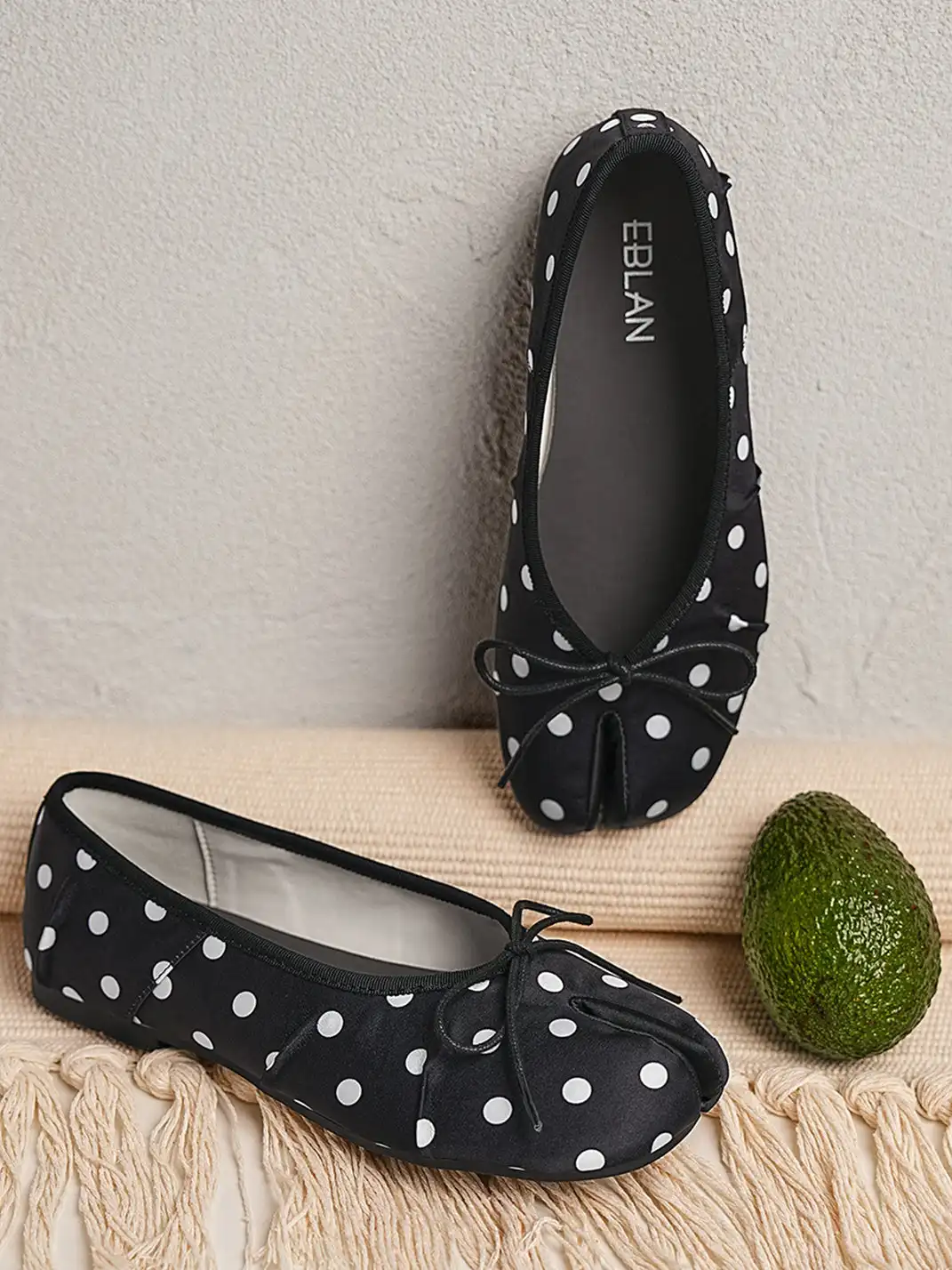 EBLAN | Navy Polka Dot Split-Toe Ballet Flats