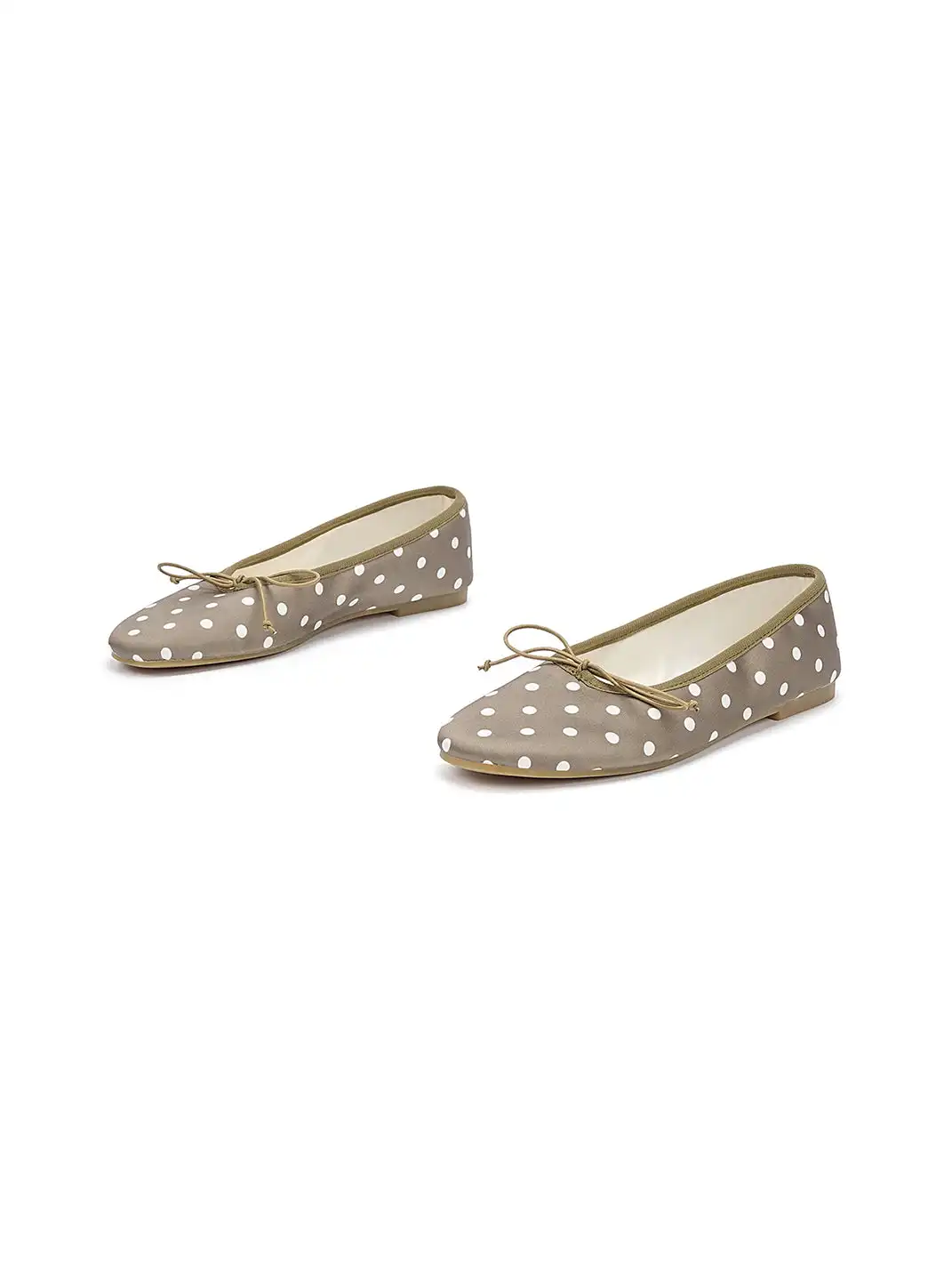 EBLAN | Taupe Polka Dot Ballet Flats With Bow Detail-Gray