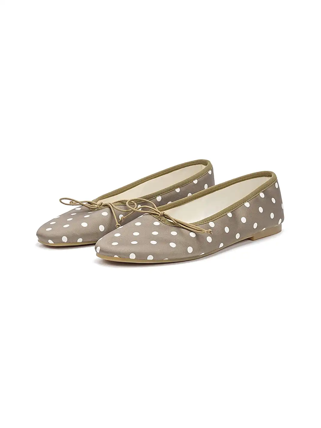 EBLAN | Taupe Polka Dot Ballet Flats With Bow Detail-Gray