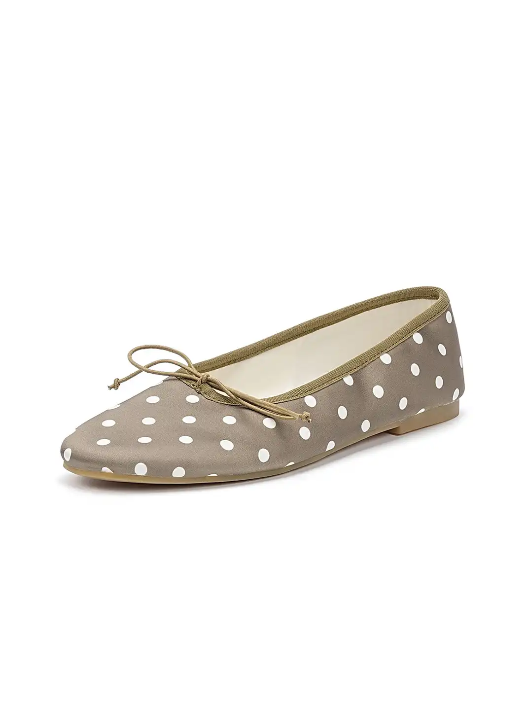EBLAN | Taupe Polka Dot Ballet Flats With Bow Detail-Gray