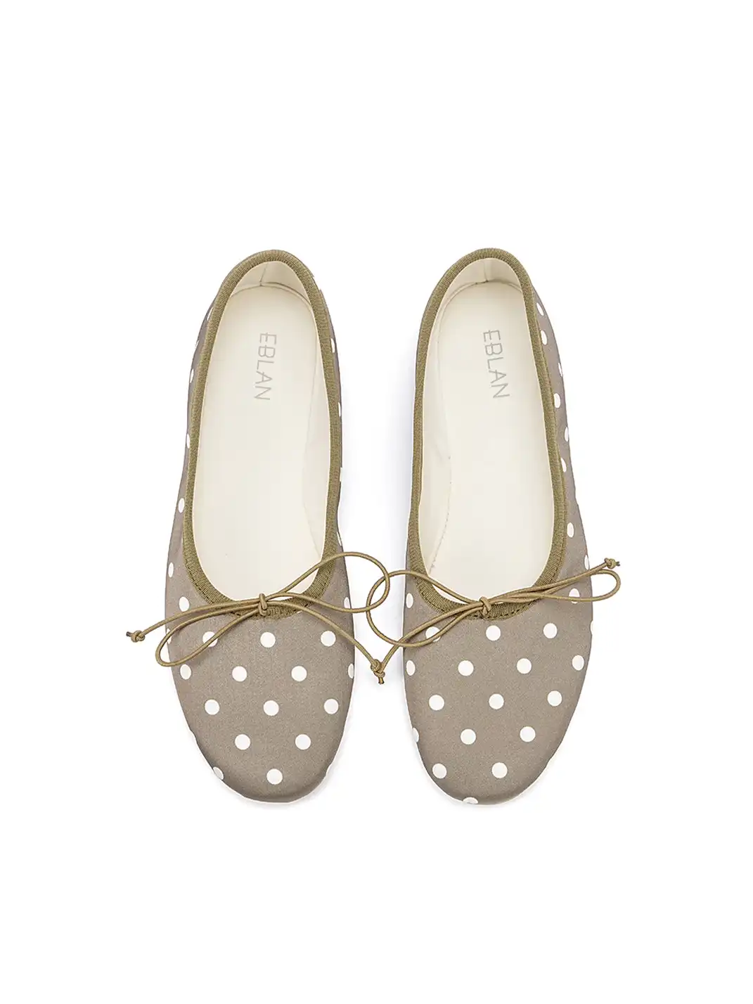EBLAN | Taupe Polka Dot Ballet Flats With Bow Detail-Gray