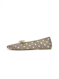EBLAN | Taupe Polka Dot Ballet Flats With Bow Detail-Gray