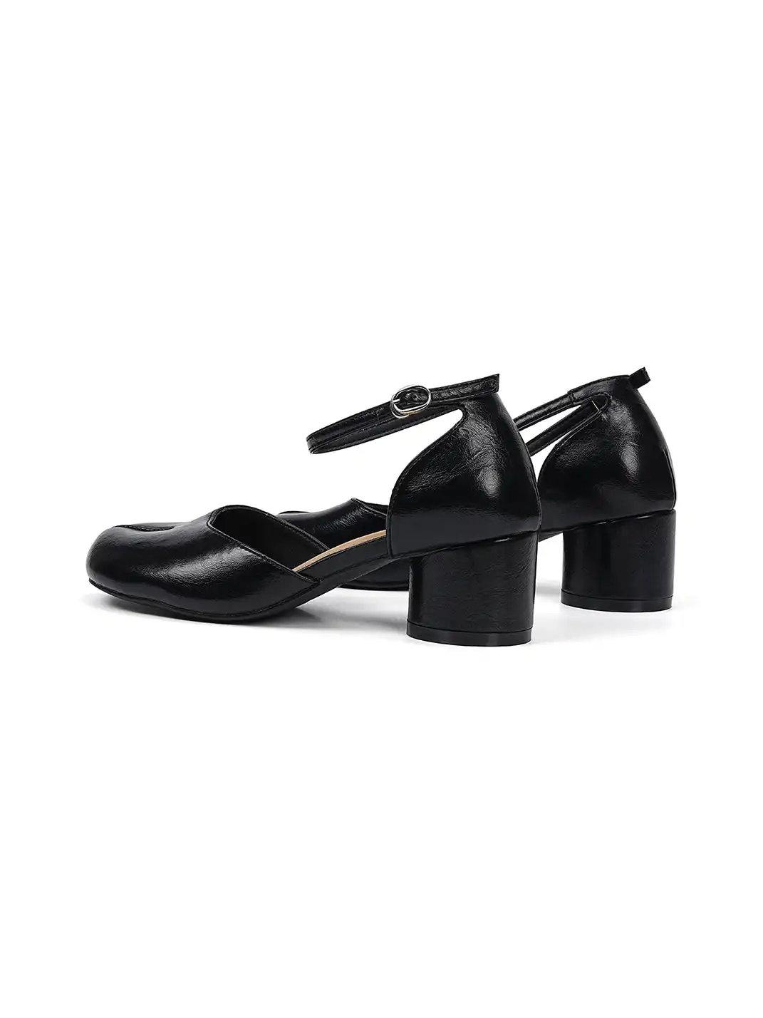 EBLAN | Peep-Toe Block Heel Sandals With Ankle Strap