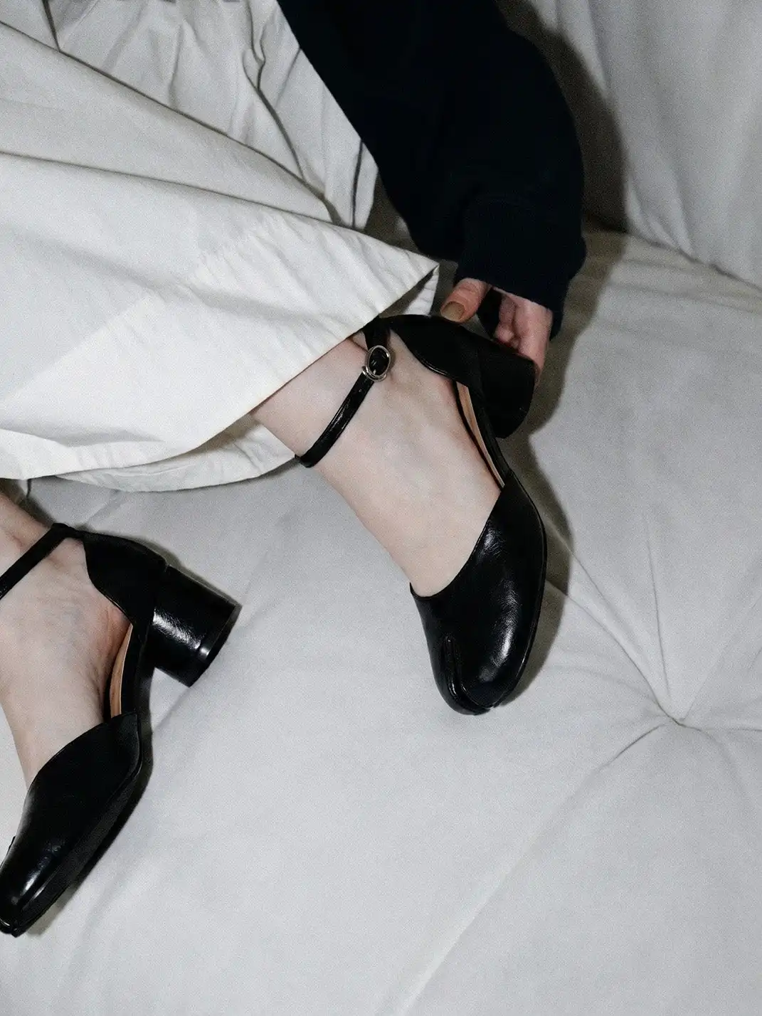 EBLAN | Peep-Toe Block Heel Sandals With Ankle Strap