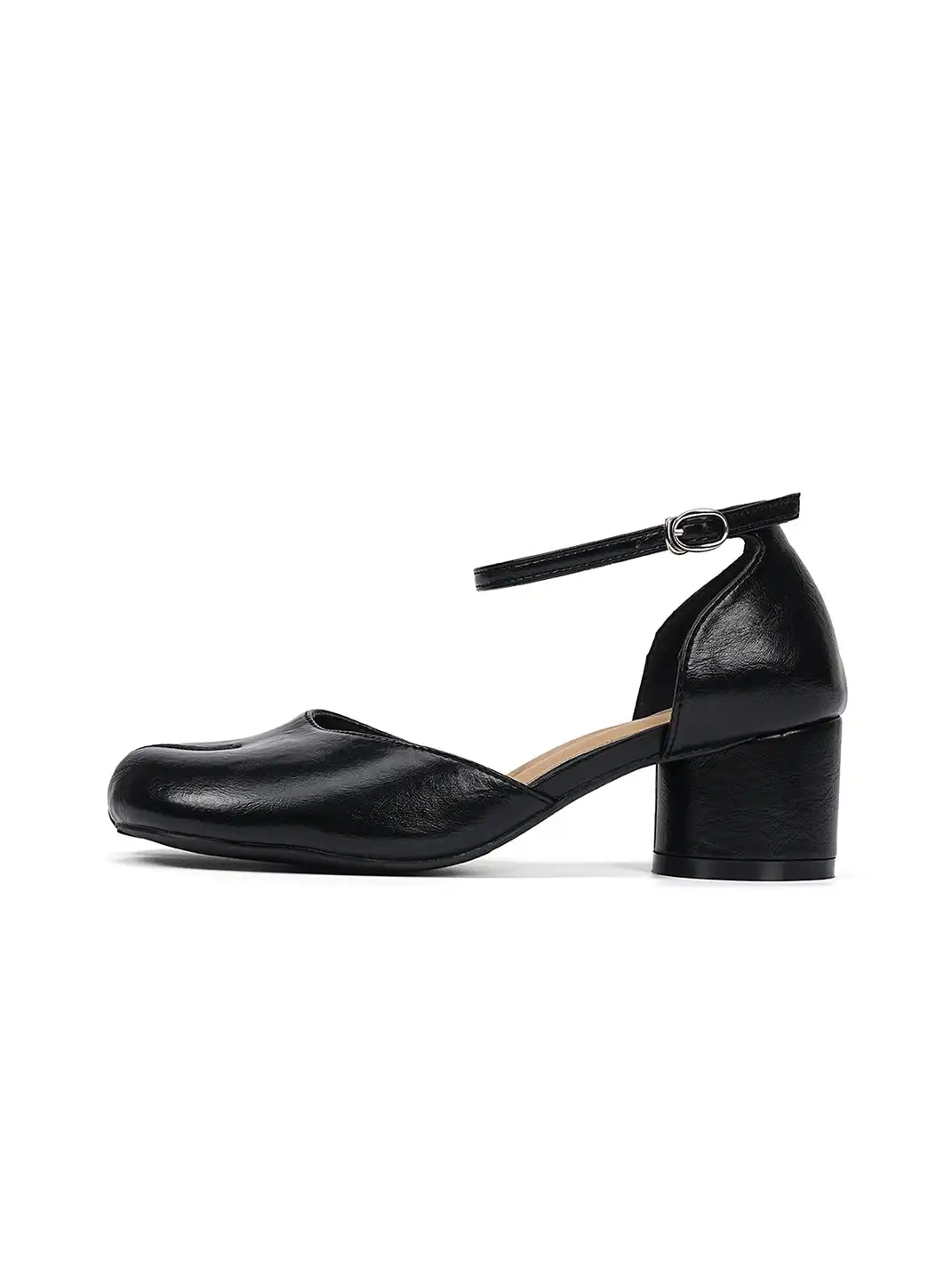 EBLAN | Peep-Toe Block Heel Sandals With Ankle Strap