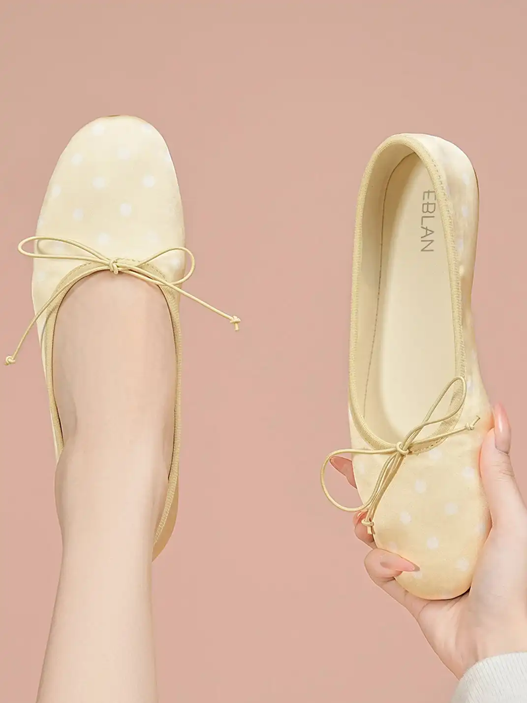 EBLAN | Polka Dot Bow Ballet Flats-Yellow