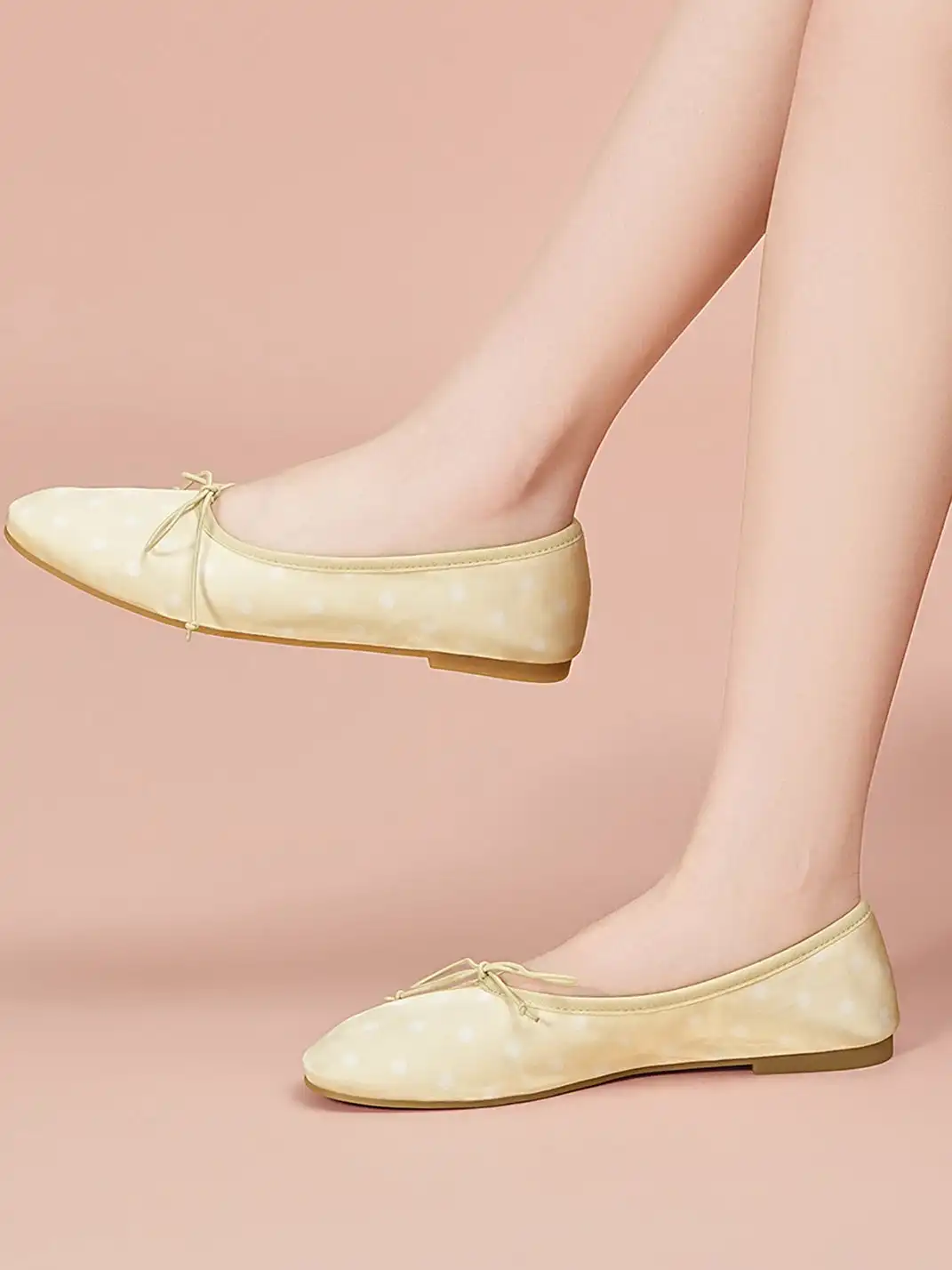 EBLAN | Polka Dot Bow Ballet Flats-Yellow