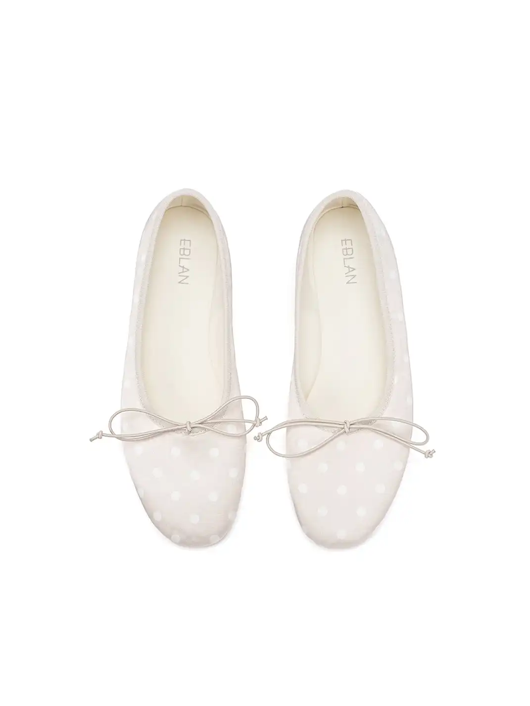 EBLAN | Polka Dot Bow Ballet Flats-White