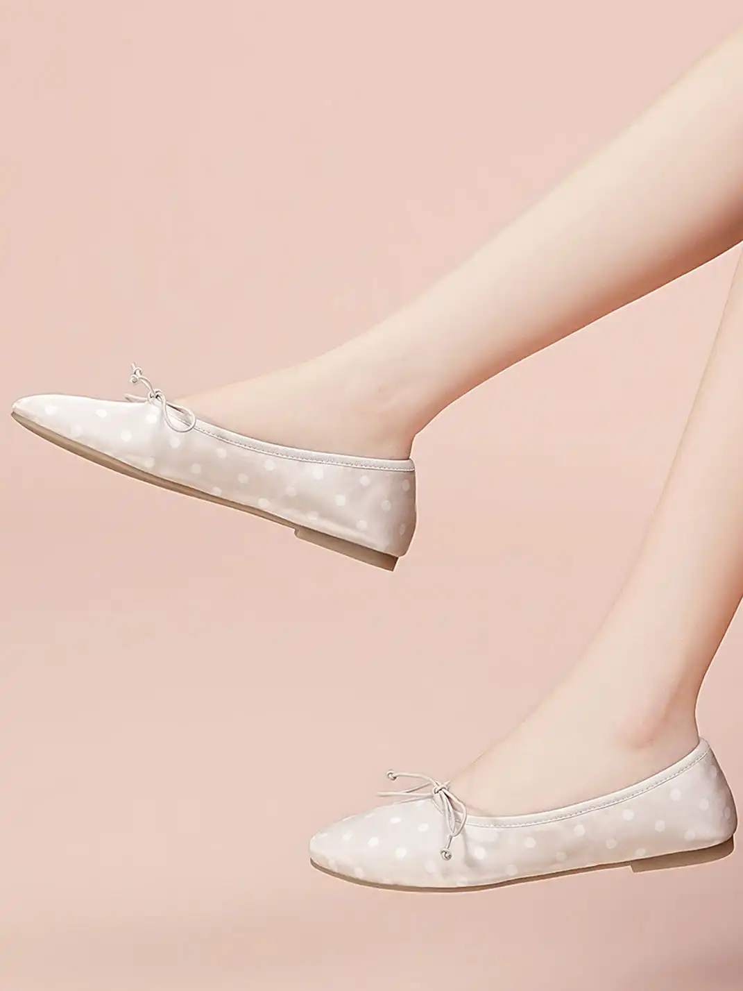 EBLAN | Polka Dot Bow Ballet Flats-White