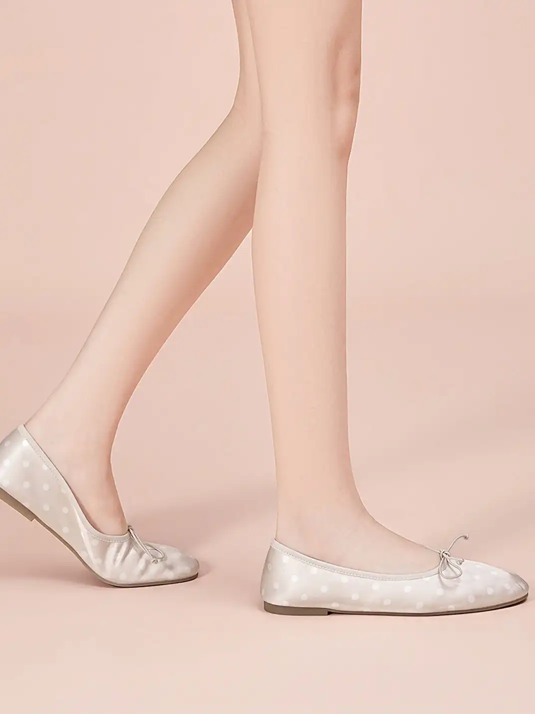 EBLAN | Polka Dot Bow Ballet Flats-White