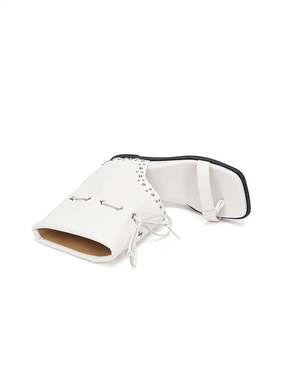 EBLAN | Lace-Up Cuff Toe Loop Flat Sandals-White