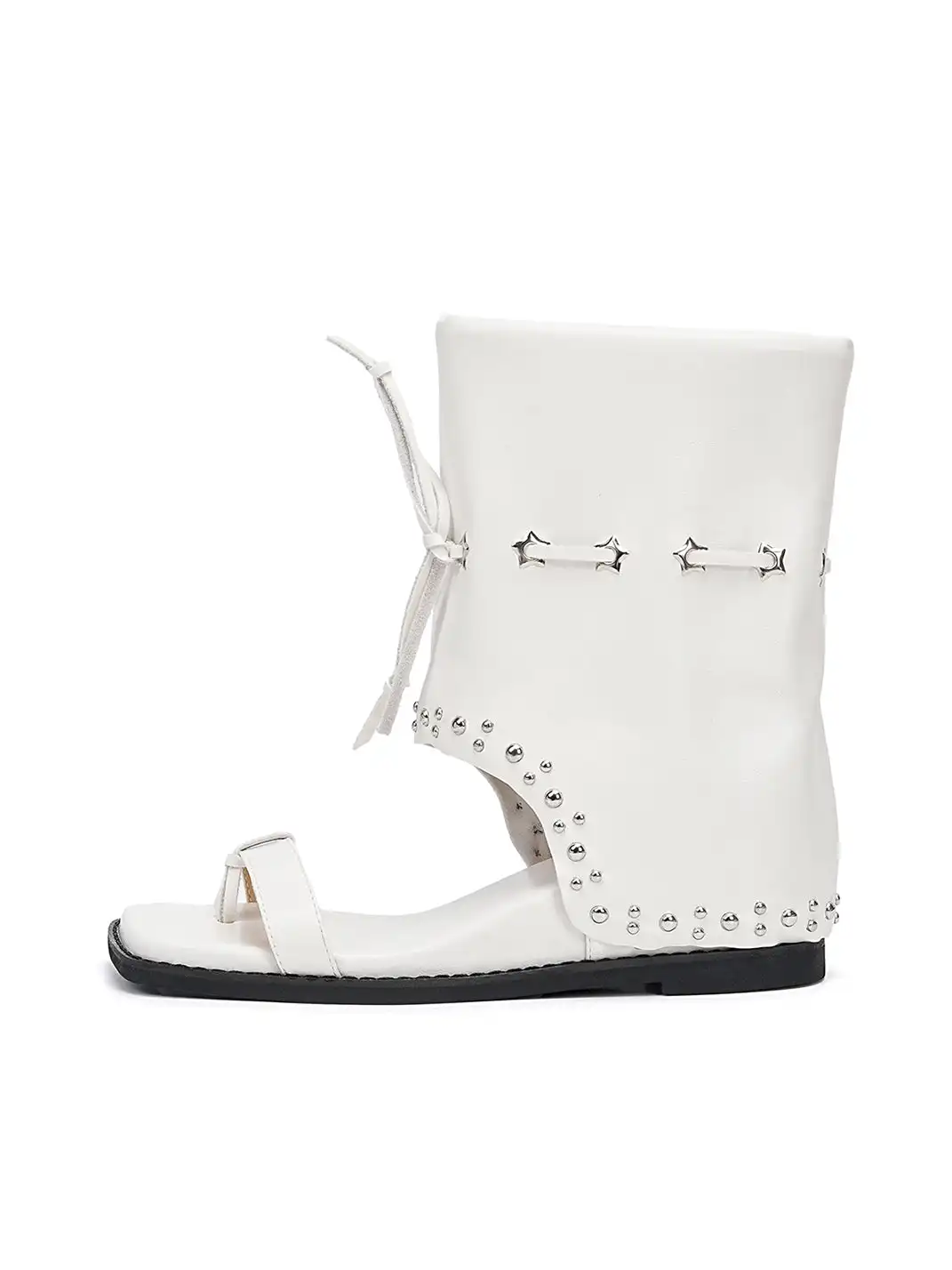 EBLAN | Lace-Up Cuff Toe Loop Flat Sandals-White