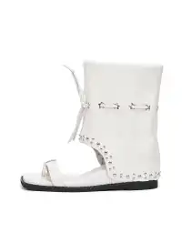 EBLAN | Lace-Up Cuff Toe Loop Flat Sandals-White