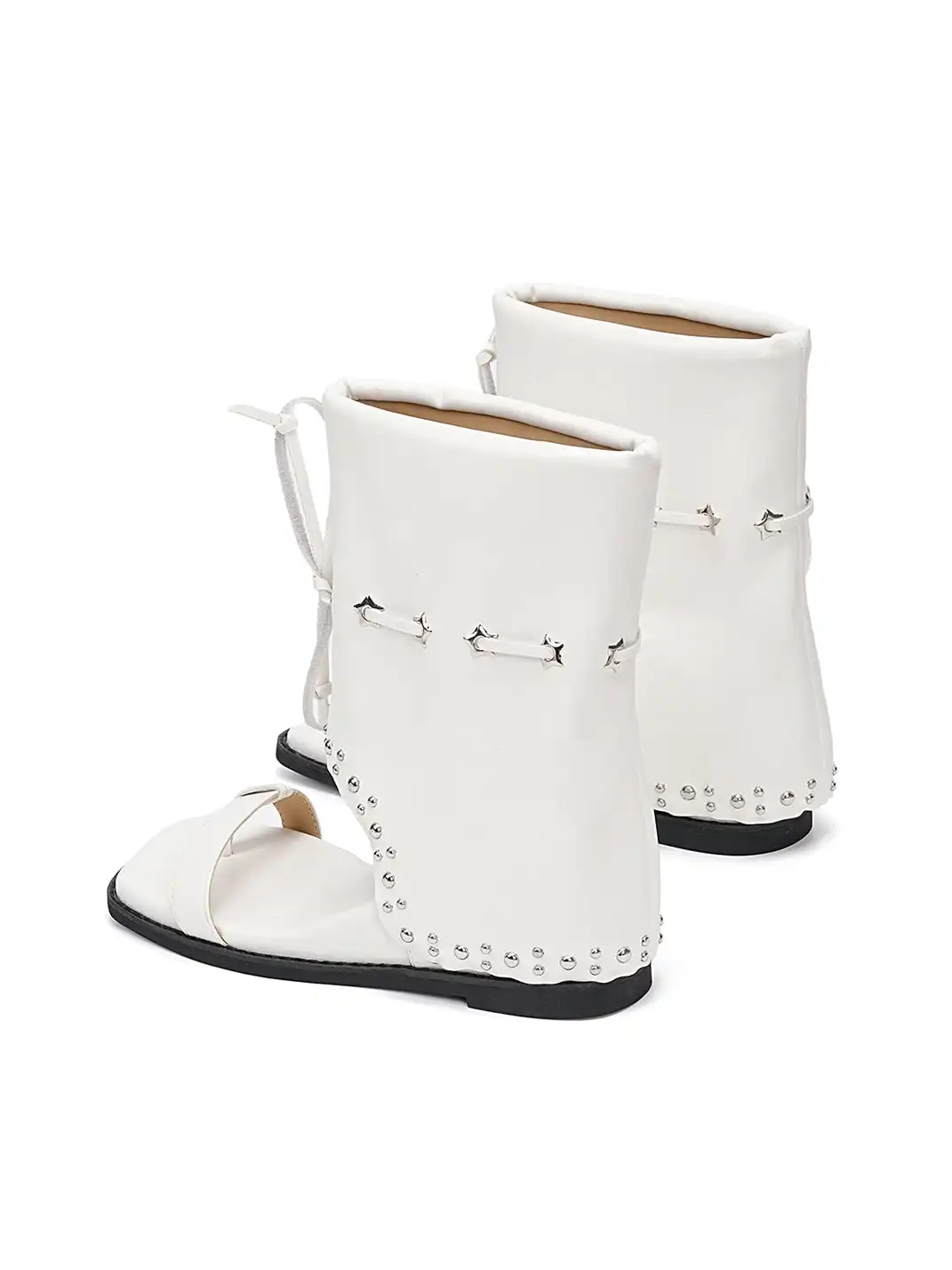 EBLAN | Lace-Up Cuff Toe Loop Flat Sandals-White