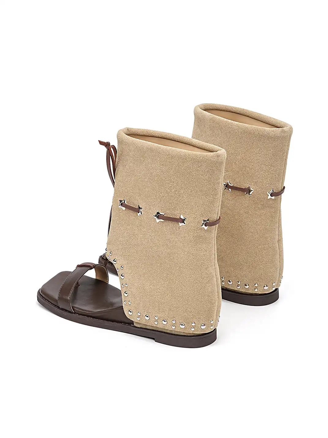 EBLAN | Lace-Up Cuff Toe Loop Flat Sandals-Brown